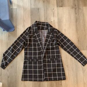 Black Windowpane Single-Breasted Blazer